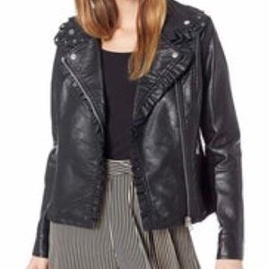 Jessica Simpson | Black Ruffle Moto vegan ‘Leather’ Jacket